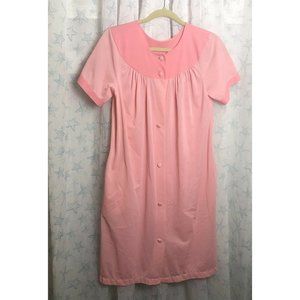 Vintage Komar Lingerie Robe Day Dress Gown Button Front Pink Small